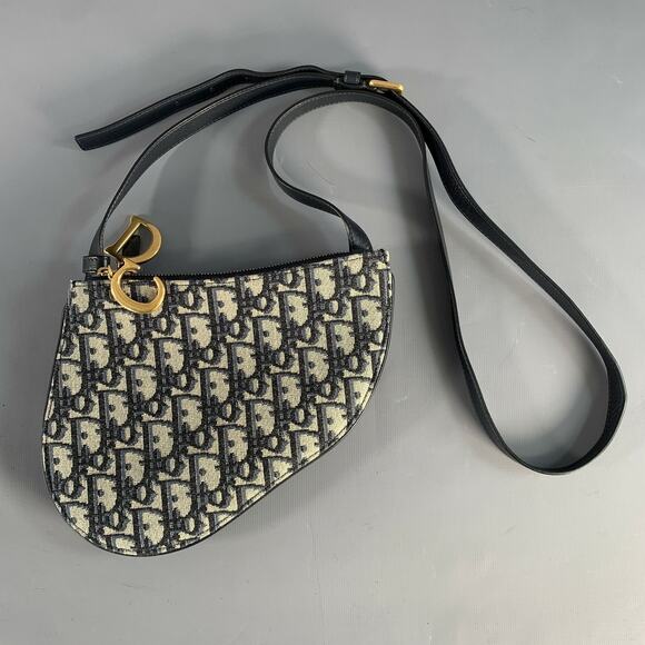 CHRISTIAN DIOR Blue Khaki Monogram Leather Trim Canvas Bags - Picture 1 of 3